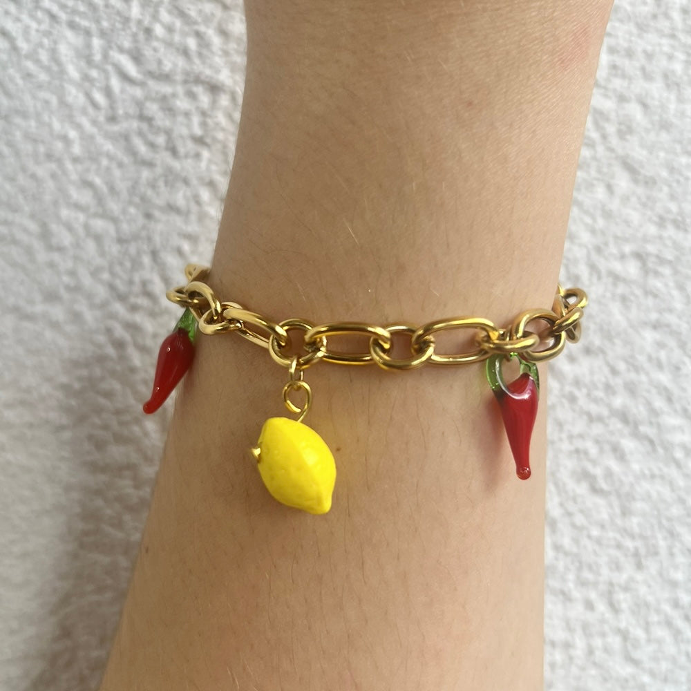 bracelet amalfi acier inoxydable citrons et piments porté